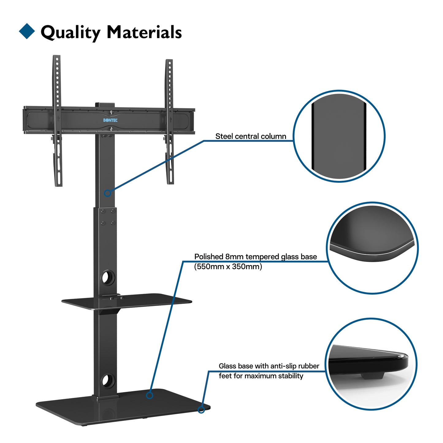 BONTEC Universal Floor TV Stand for 30-70 inch LED OLED LCD Plasma Flat Curved Screens