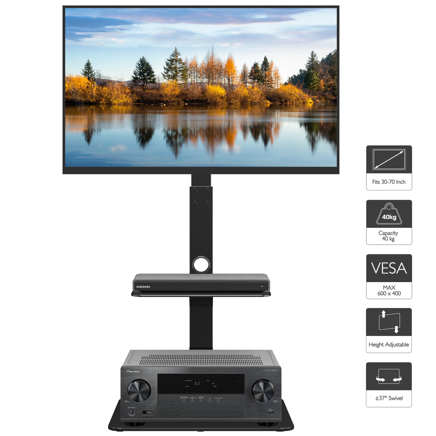 BONTEC Universal Floor TV Stand for 30-70 inch LED OLED LCD Plasma Flat Curved Screens