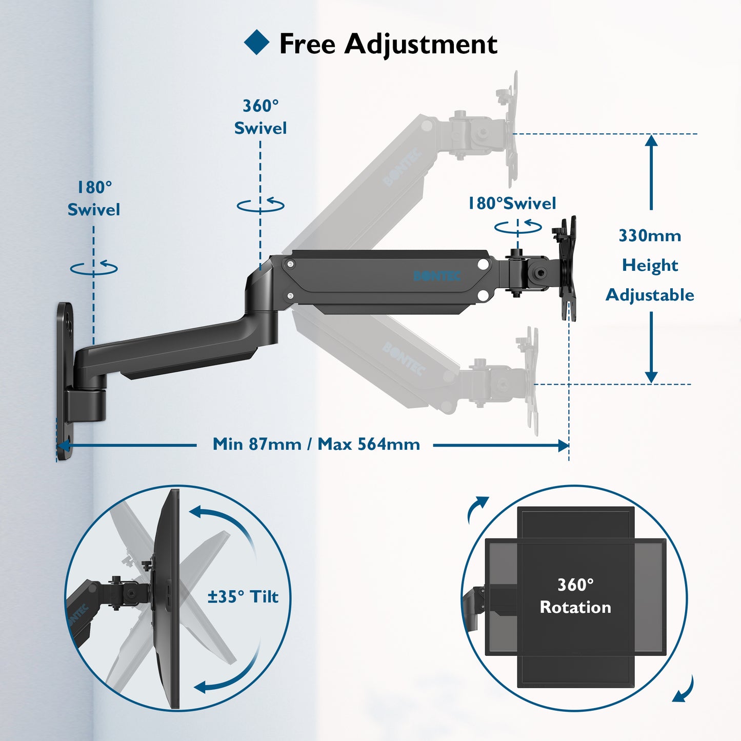 BONTEC Dual Monitor Wall Mount for 13-27 Inch Screens