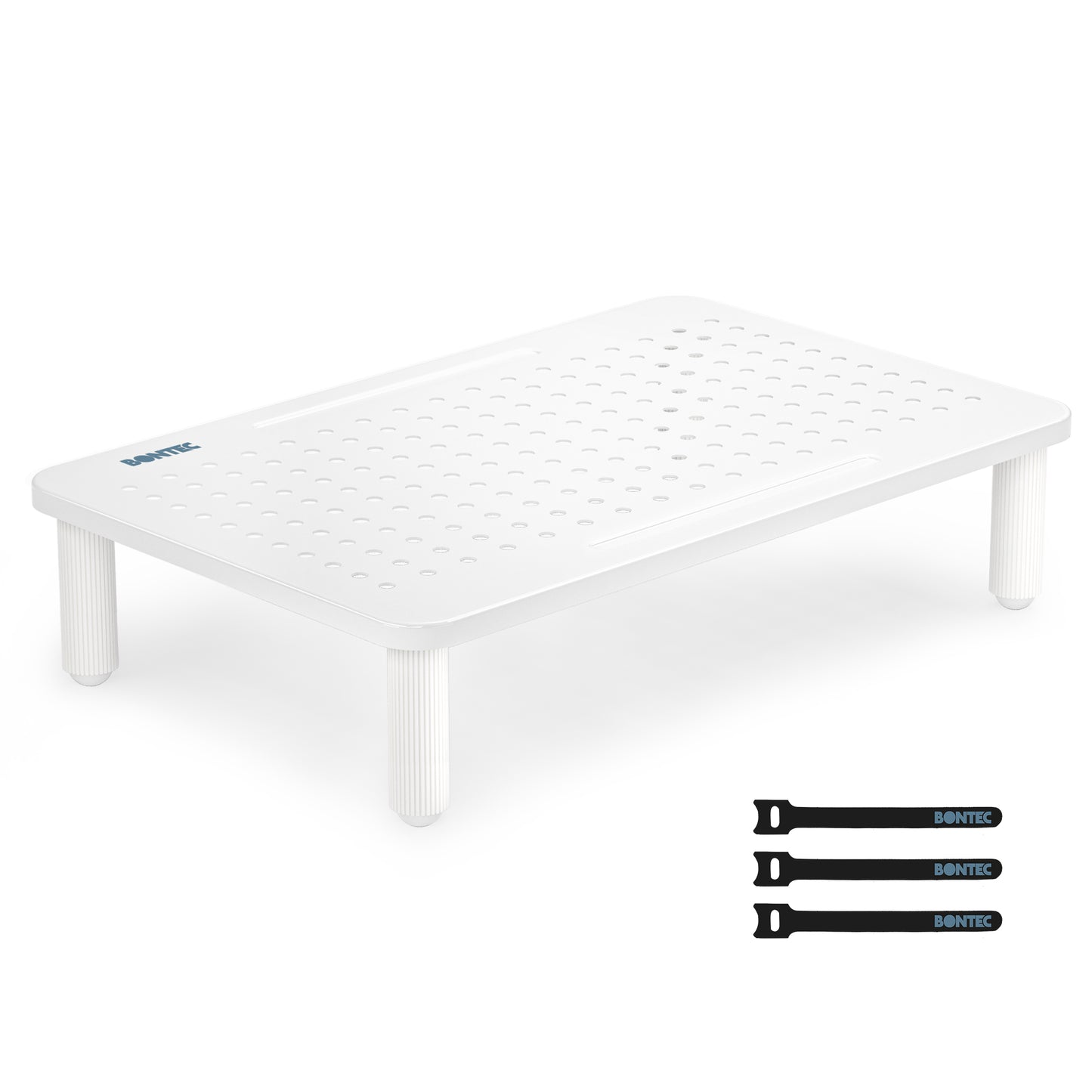 BONTEC Monitor Stand Riser, Computer Monitor Riser Stand with Mesh Platform for Laptop, Computer, iMac, PC up to 25KG with Pen Holder, Cable Management Slot