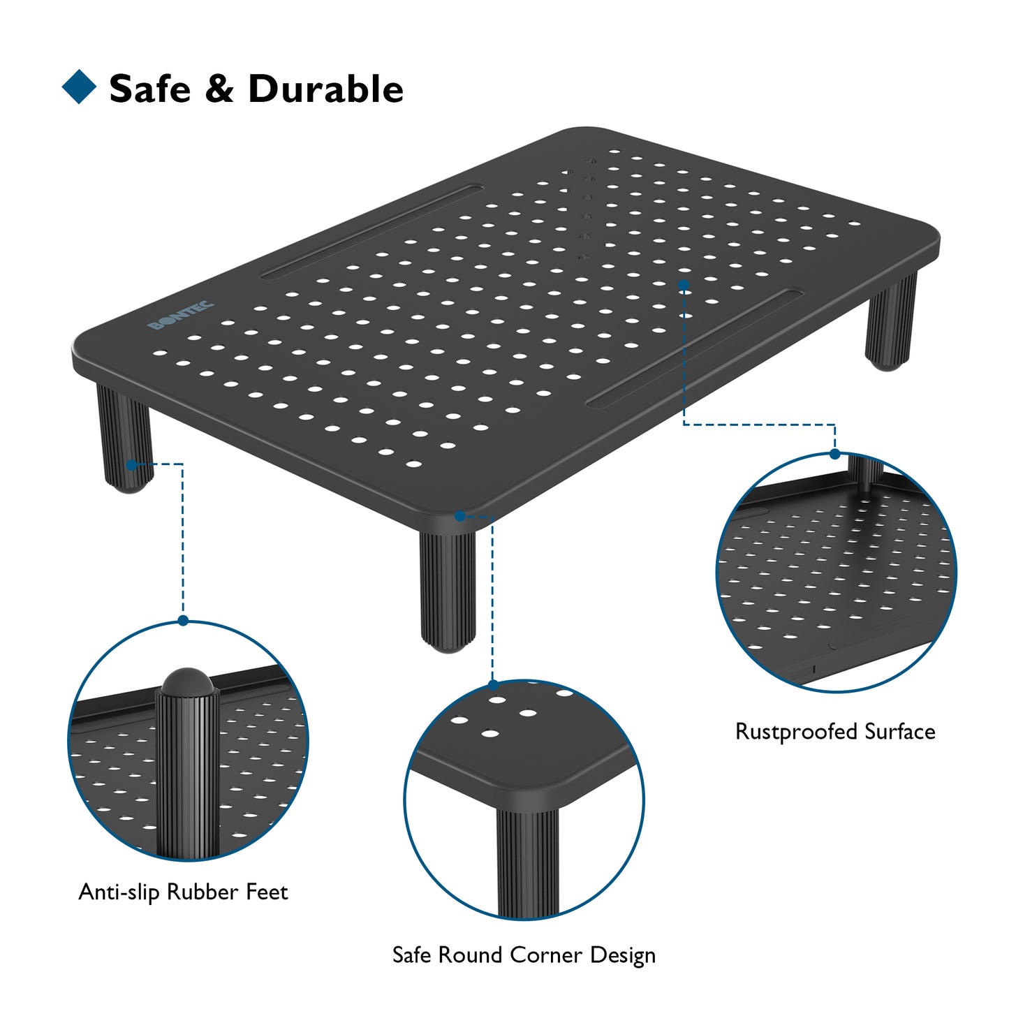 BONTEC Monitor Stand Riser, Computer Monitor Riser Stand with Mesh Platform for Laptop, Computer, iMac, PC up to 25KG with Pen Holder, Cable Management Slot