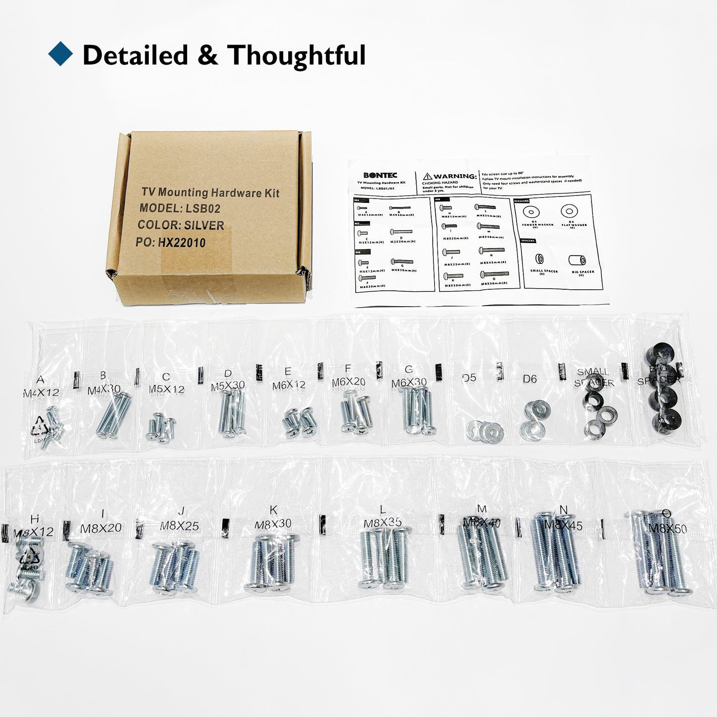 BONTEC Universal TV Mounting Hardware Kit Compatible with Most TVs Up to 80 inch
