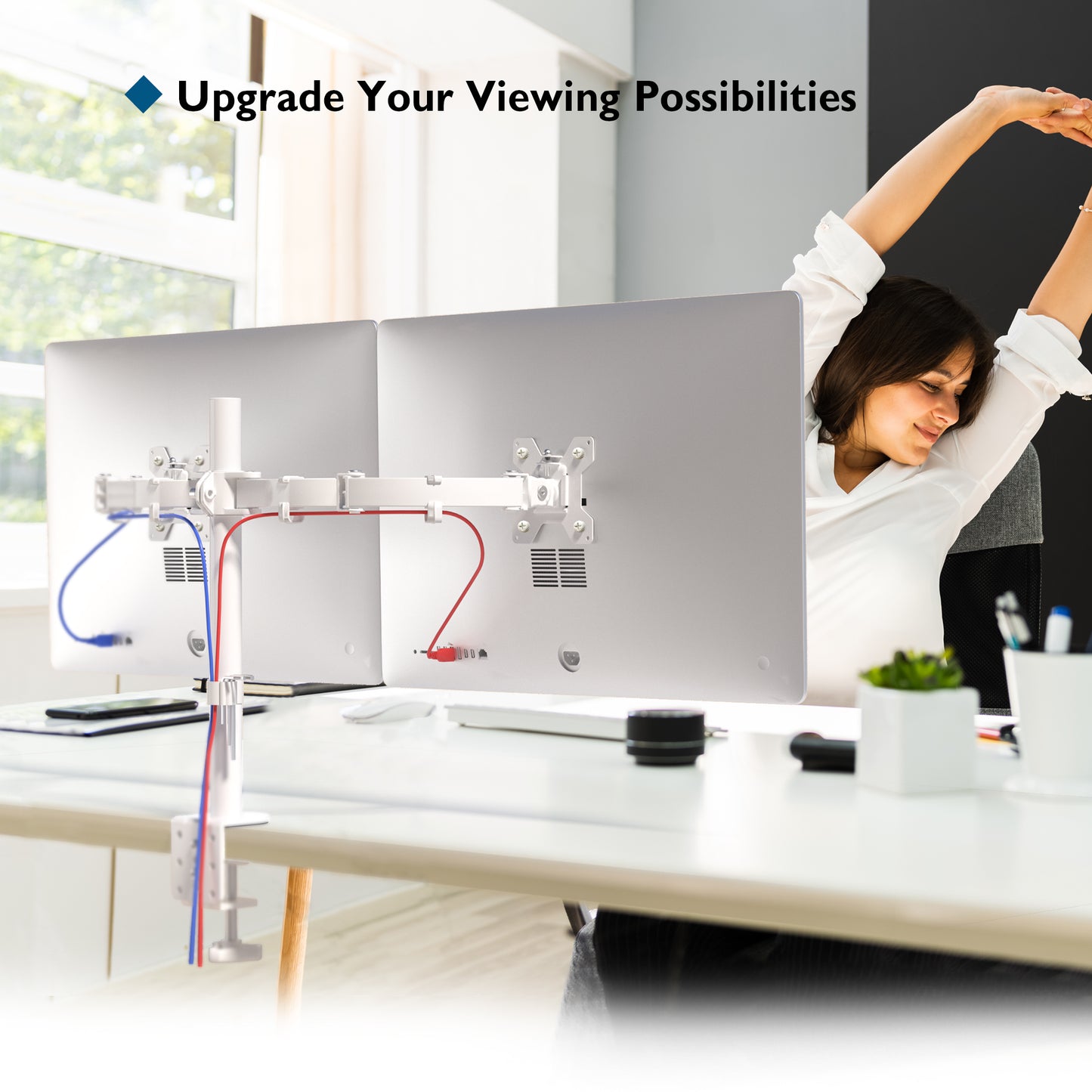 BONTEC Ergonomic Dual Monitor Stand for 13-27 inch LCD LED PC Screens for Desks