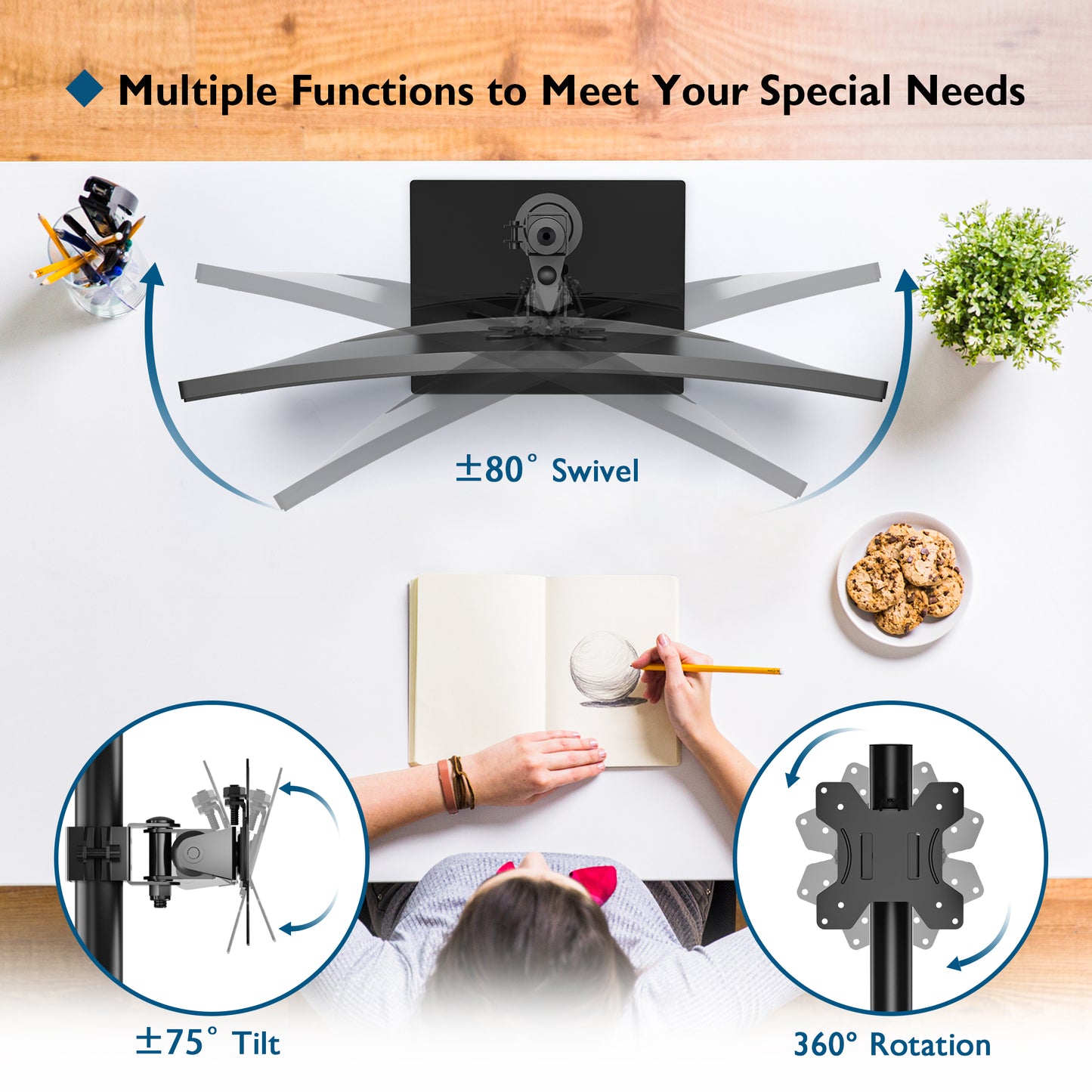 BONTEC Single Arm Monitor Stand for 13-32 Inch Screens