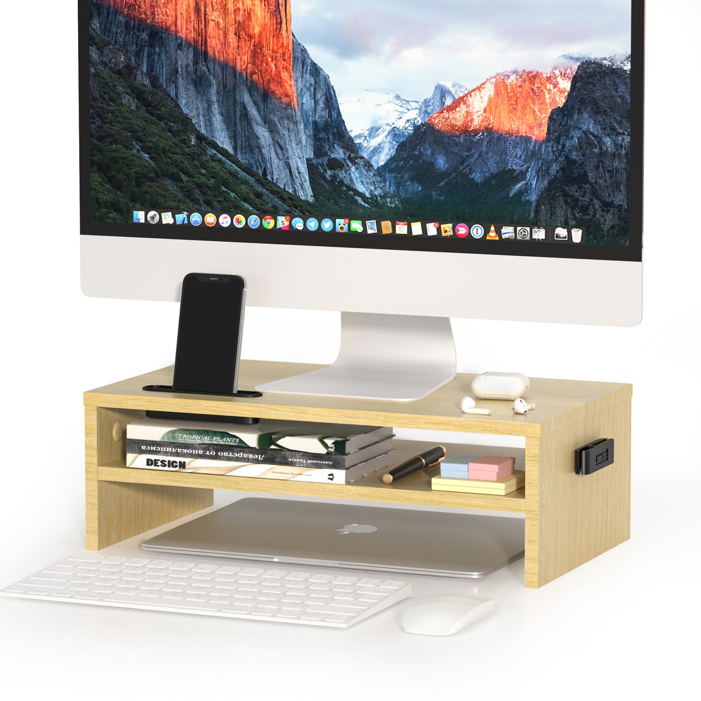 BONTEC Wood Monitor Desk Stand Riser with Smartphone Holder