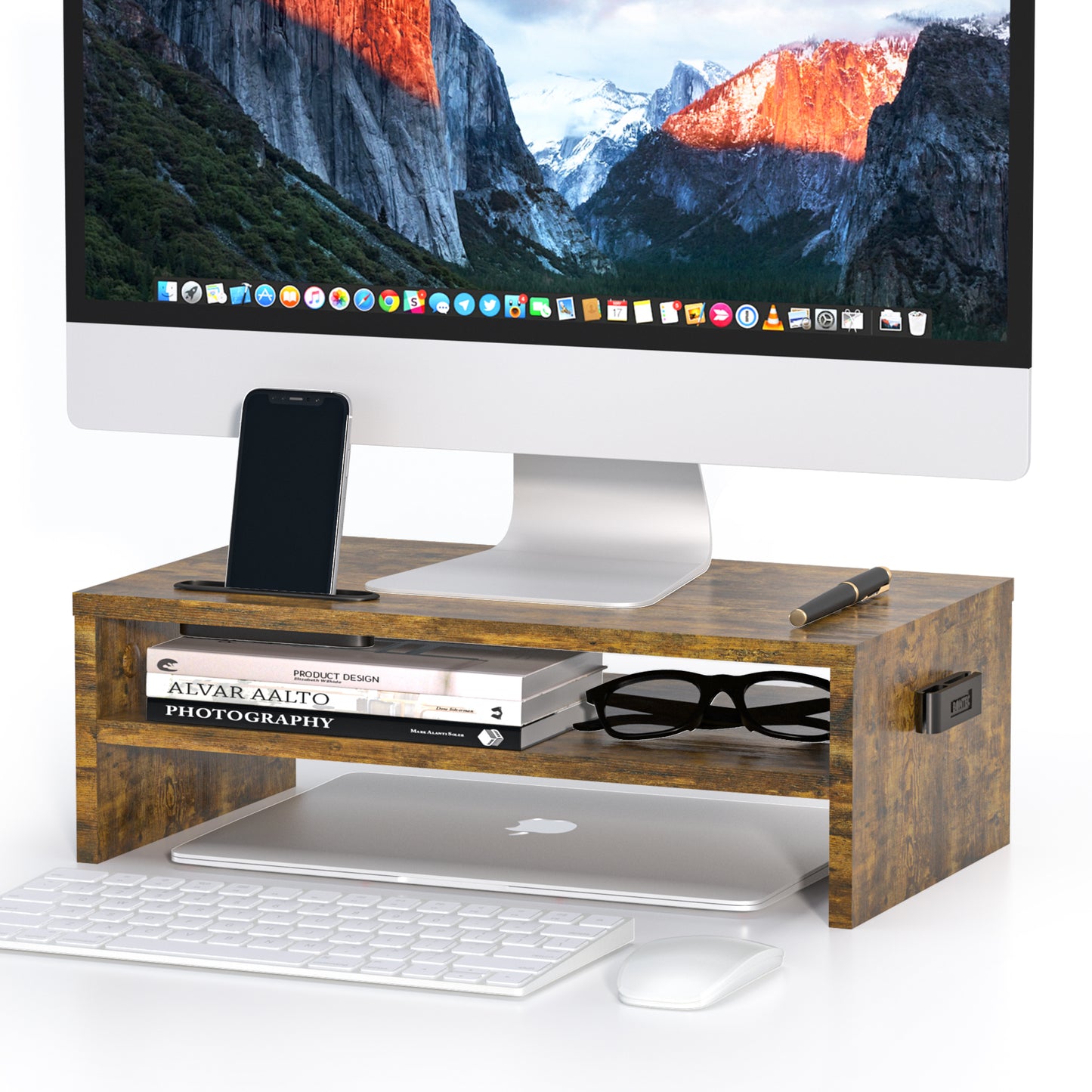 BONTEC Wood Monitor Desk Stand Riser with Smartphone Holder