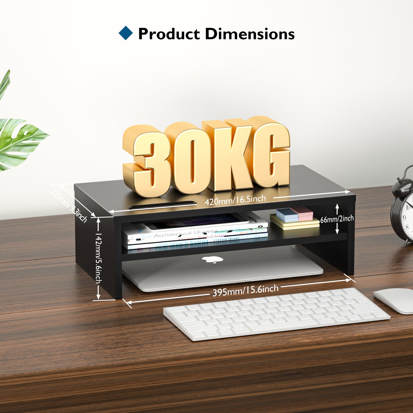 BONTEC Wood Monitor Desk Stand Riser with Smartphone Holder