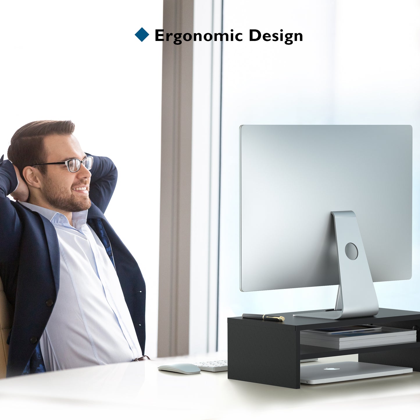 BONTEC Wood Monitor Desk Stand Riser with Smartphone Holder