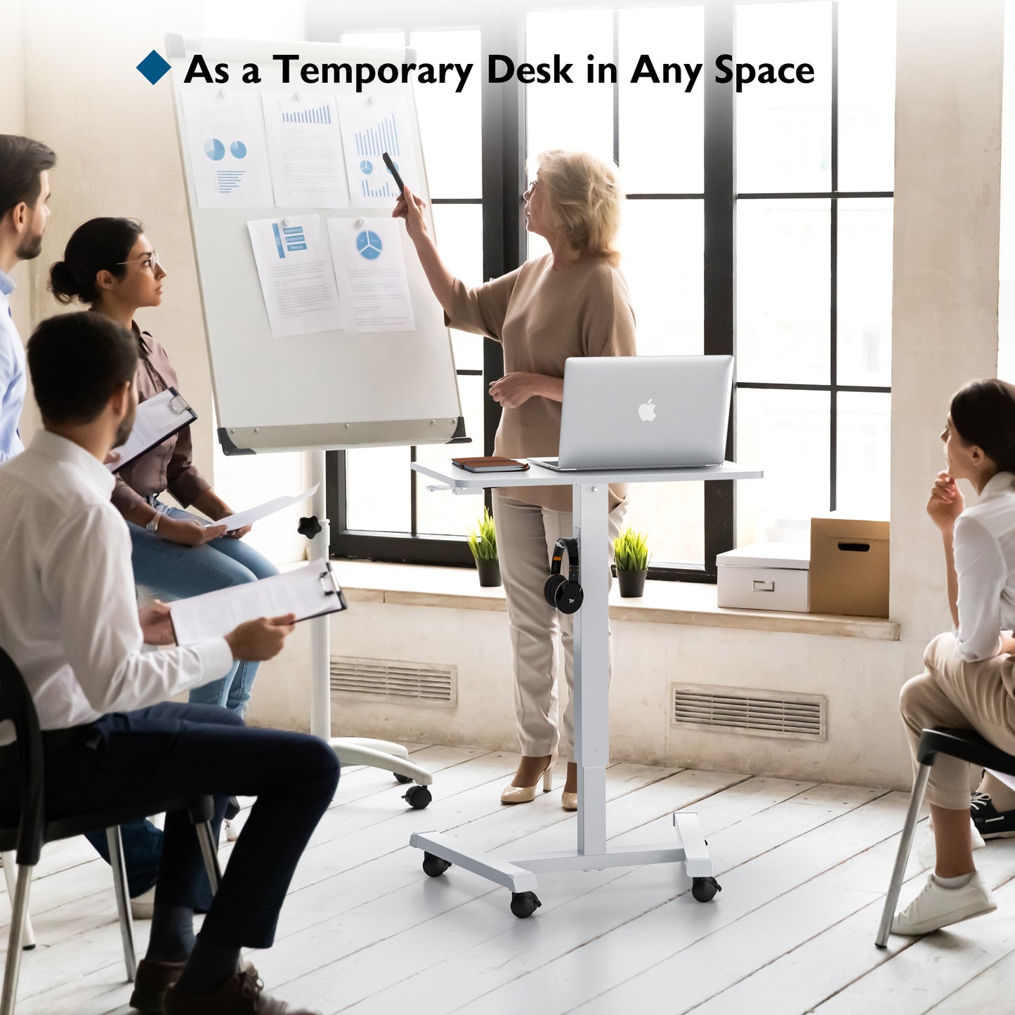BONTEC 65 × 45cm Mobile Standing Desk with 4 Rolling Castors