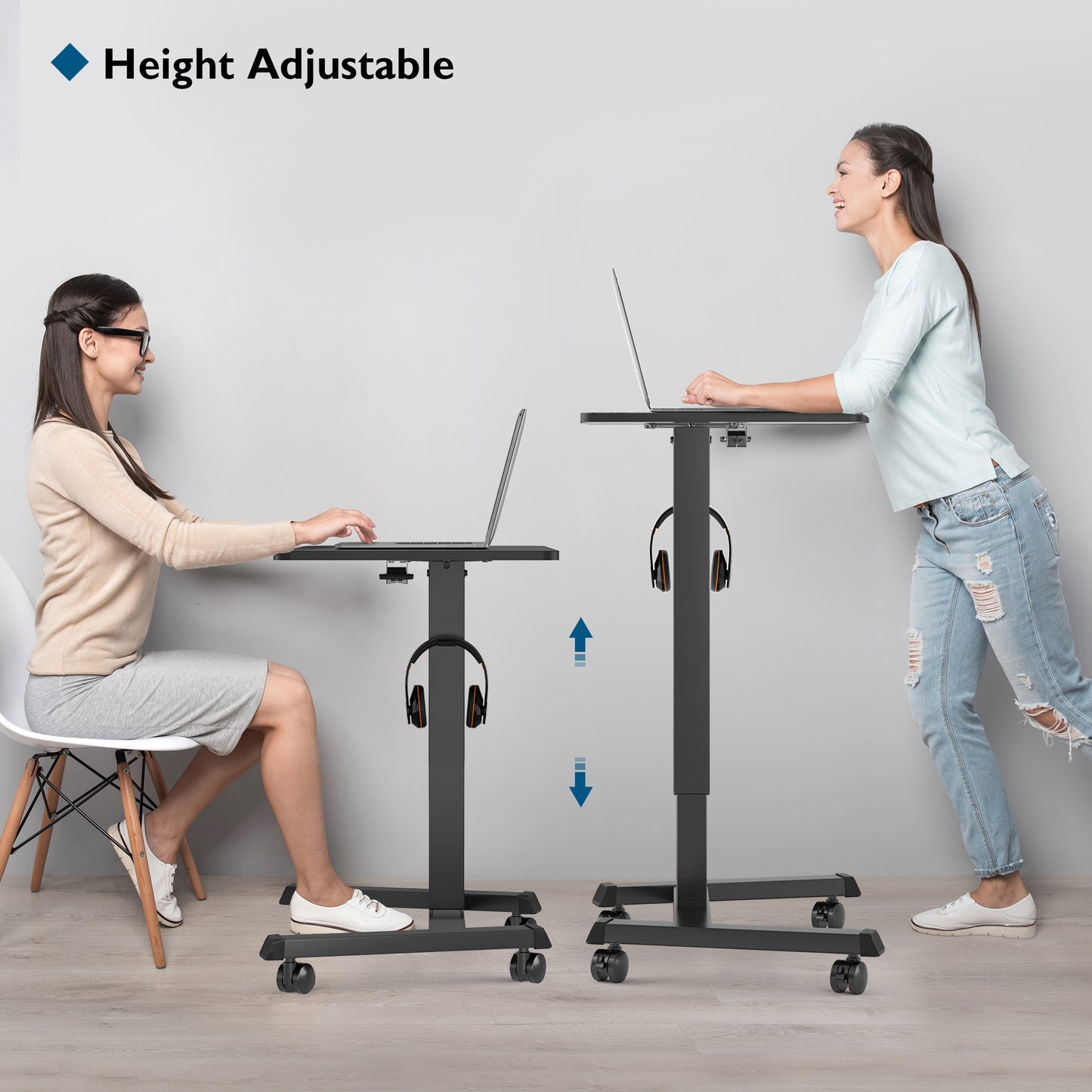 BONTEC 65 × 45cm Mobile Standing Desk with 4 Rolling Castors