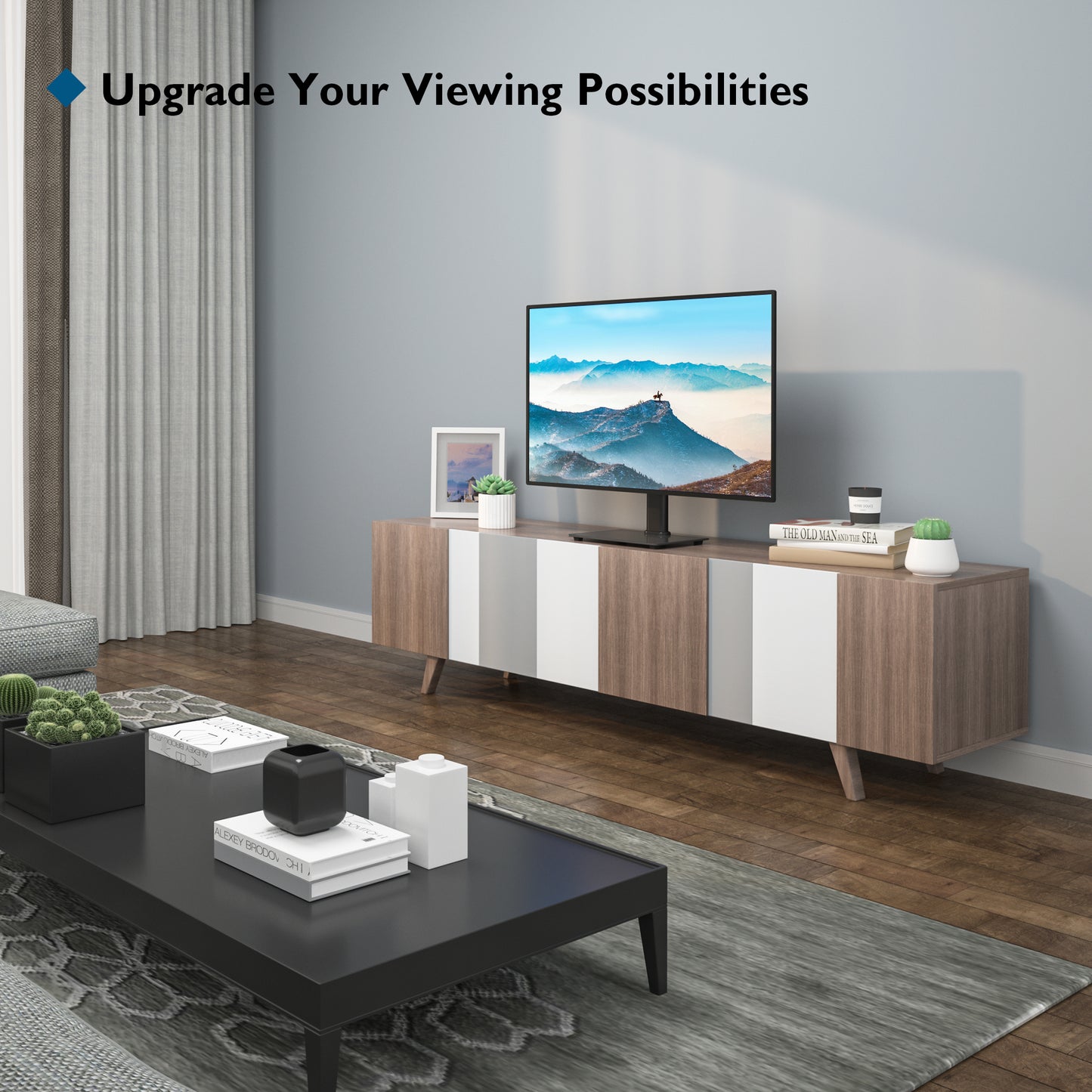 BONTEC Universal Swivel TV Stand for 17-43 inch Screens, Height Adjustable Table Top Pedestal TV Stand for LCD/LED/OLED/Plasma/Curved TVs up to 45kg, 2 Cable Ties Included