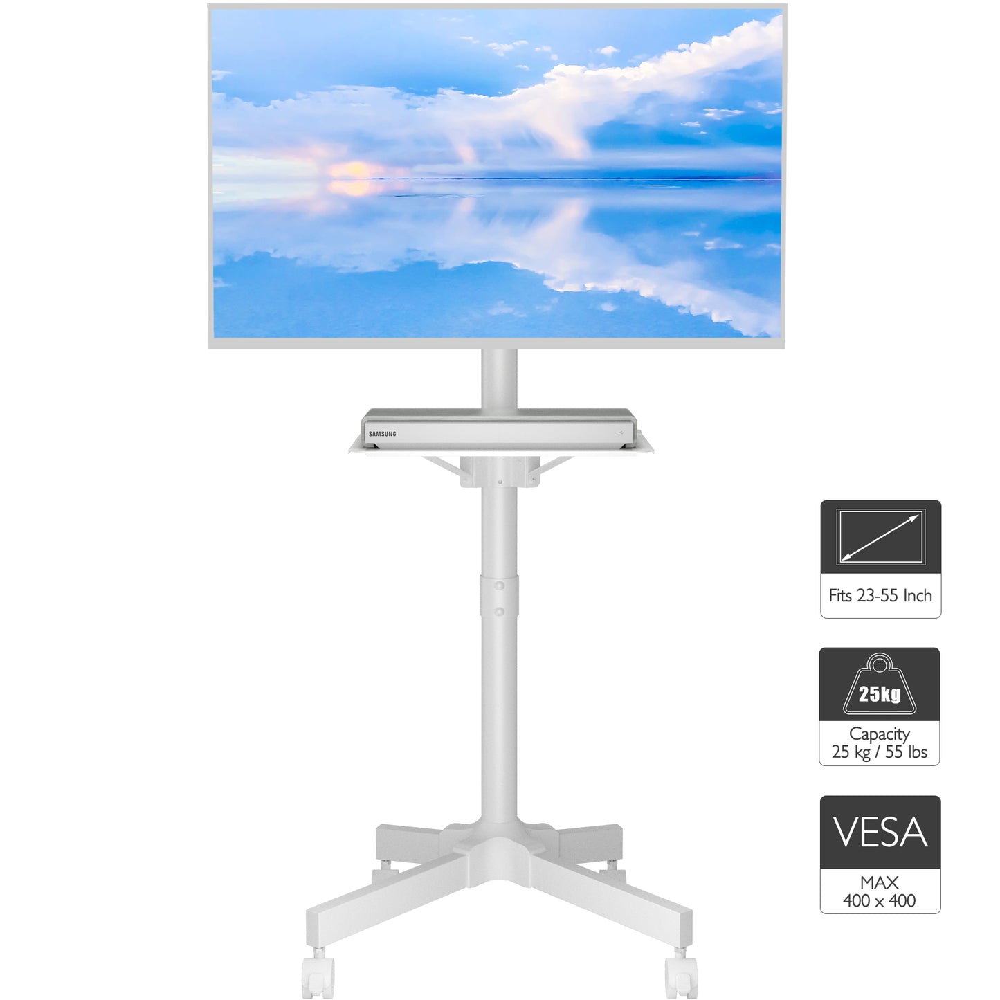 BONTEC Mobile TV Stand on Wheels for 23-55 inch Plasma/LCD/LED TVs