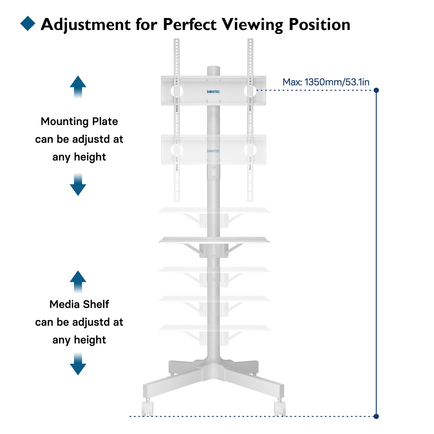 BONTEC Mobile TV Stand on Wheels for 23-55 inch Plasma/LCD/LED TVs
