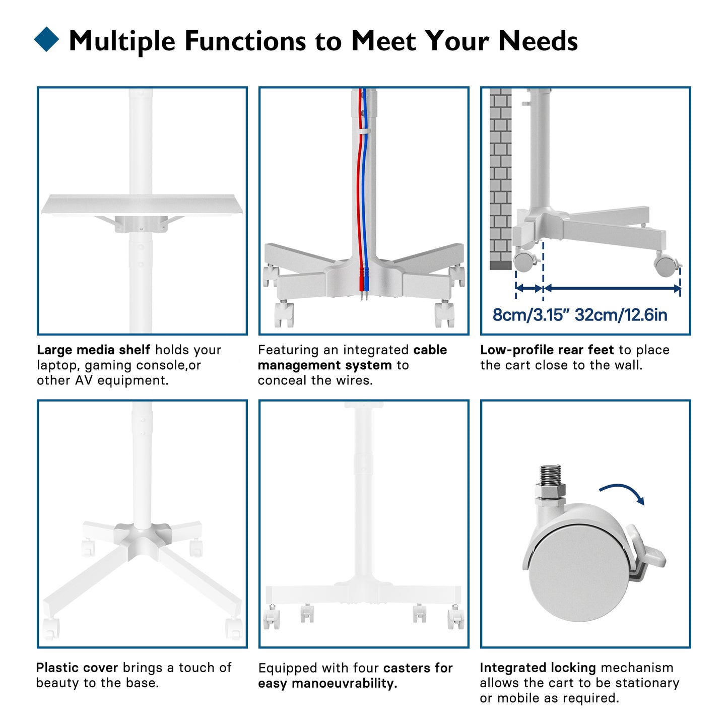 BONTEC Mobile TV Stand on Wheels for 23-55 inch Plasma/LCD/LED TVs