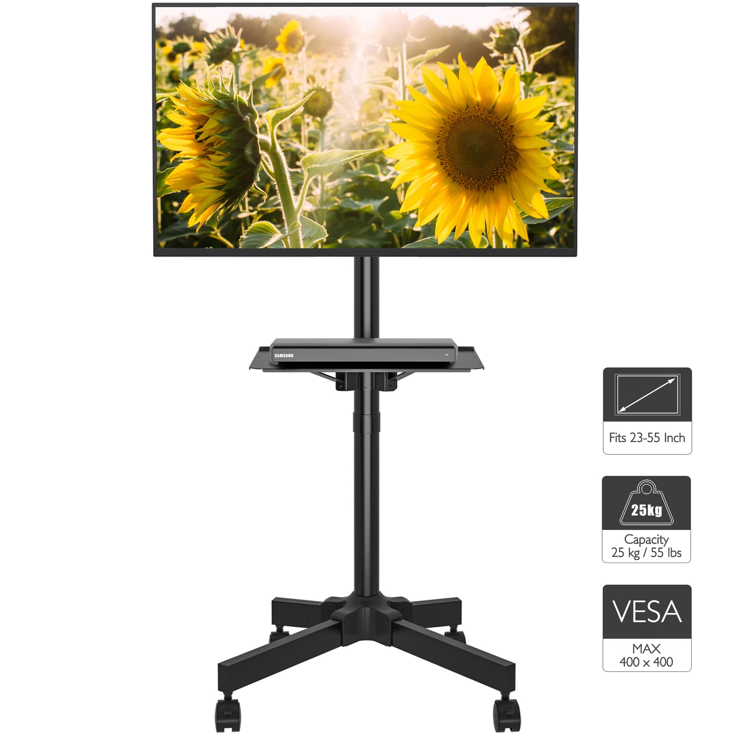 BONTEC Mobile TV Stand on Wheels for 23-55 inch Plasma/LCD/LED TVs