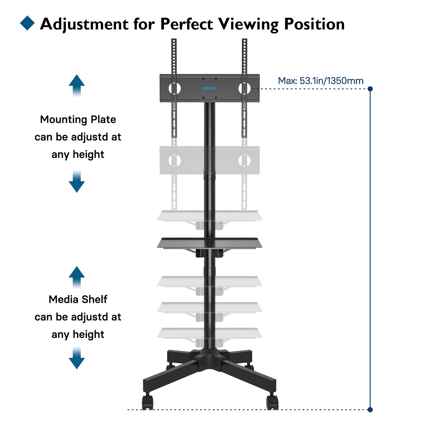 BONTEC Mobile TV Stand on Wheels for 23-55 inch Plasma/LCD/LED TVs