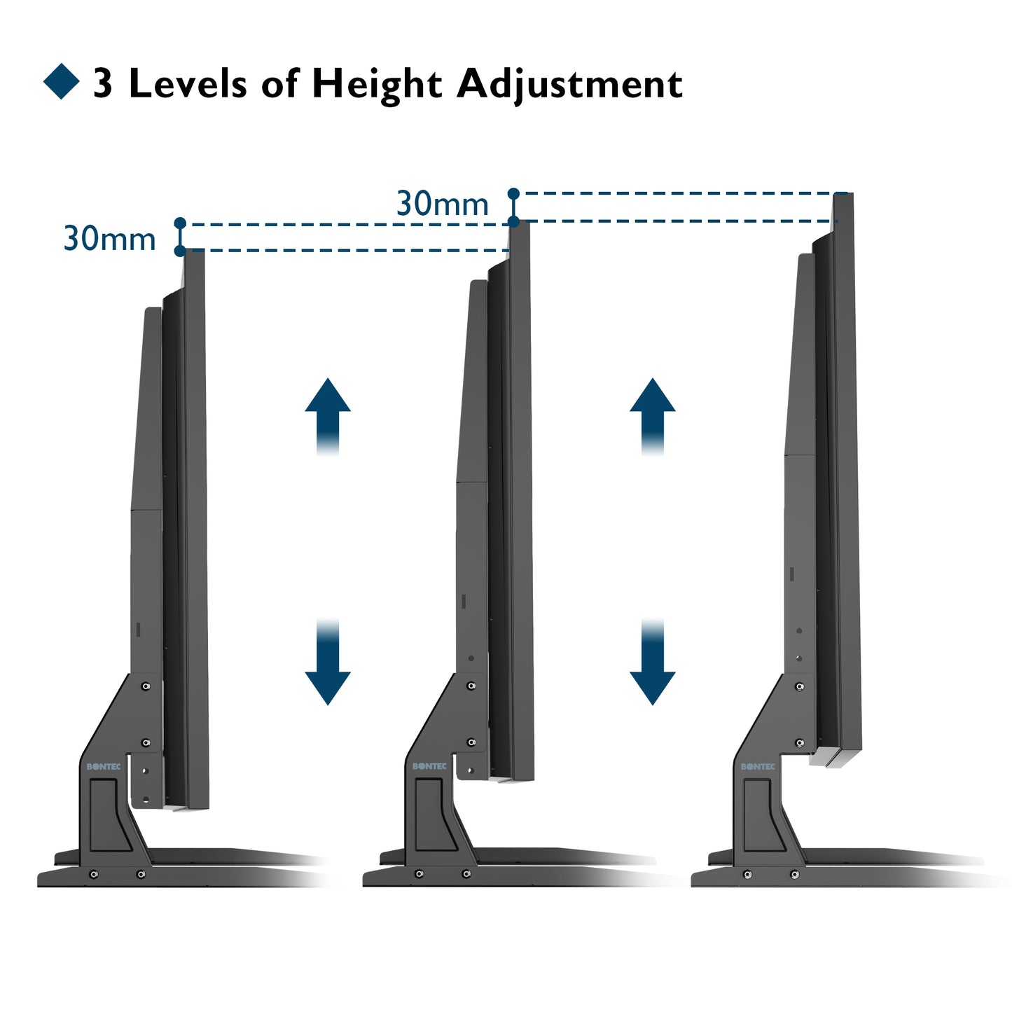 BONTEC Universal Table Top TV Stand Pedestal for 22-65 inch LCD/LED/OLED/Plasma TVs, Replacement TV Stand Legs for Screen Monitor Riser, Securely Holds 50KG & Max.VESA 800x400mm
