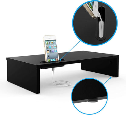 BONTEC Wood Monitor Stand Riser, Desk Monitor Stand with Smartphone Holder