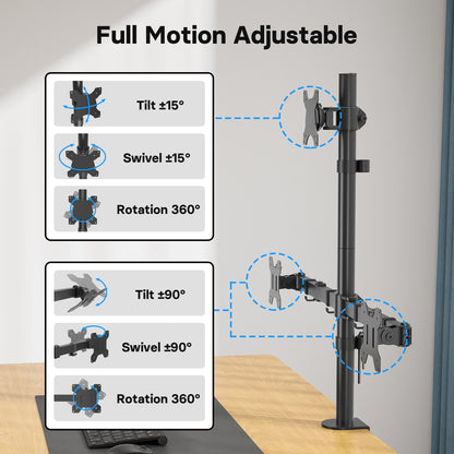 BONTEC Triple Monitor Desk Mount for One 32 Inch Screen and Two 27 inch Screens, Supports up to 10 kg, with Full Motion Adjustability, Dual Installation Options and Integrated Cable Management