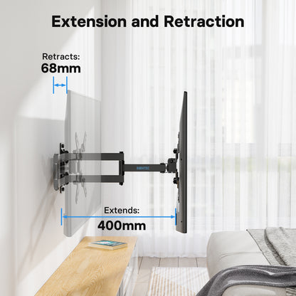 BONTEC TV Wall mount for most 13-42 inch Flat Curved TVs up to 25kg, Full Motion TV Wall Mount with Tilt, Swivel, 360°Rotate, Max VESA 200x200mm