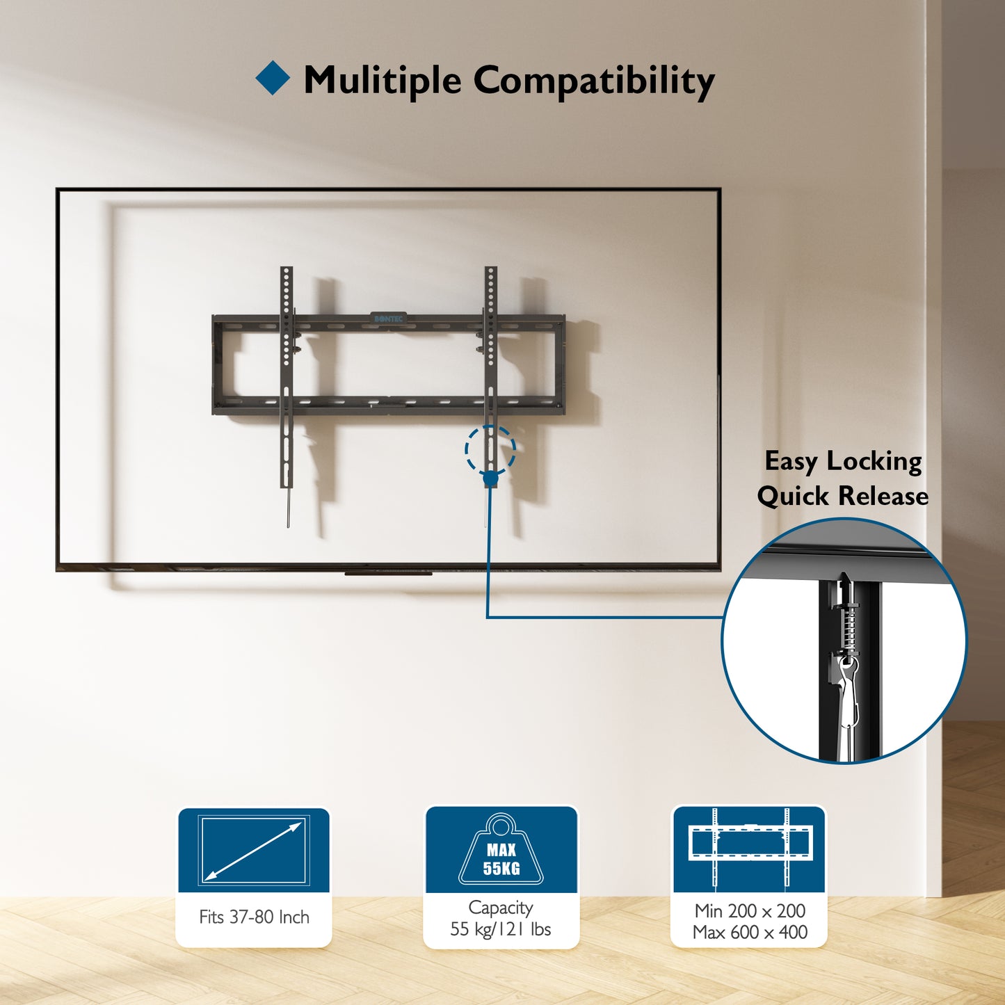 BONTEC TV Wall Bracket for 37-80 inch LED LCD OLED Plasma Flat Curved TVs