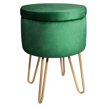 dressing table stool green Ottoman For Bedroom/Living Room, Round Decorative Stool For Dressing Table, Suede Green, Tapered Legs, Luxury Premium Top