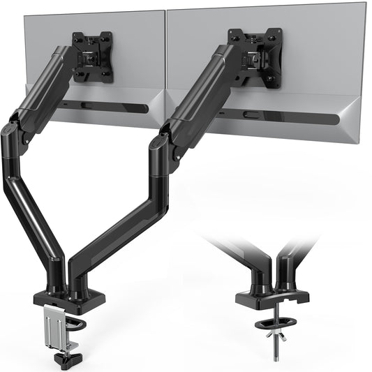 BONTEC Dual Monitor Desk Mount for 32 inch screens, Ergonomic Gas Spring Arm Stand with Cable Management, Tilt, Swivel, Rotation, VESA 75/100 mm