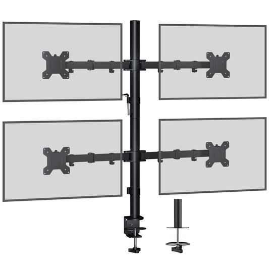 BONTEC Quad Four Arm Desk Mount Ergonomic LCD Computer Monitor Bracket Stand Tilt Swivel Rotation 13”-27” Screen TV