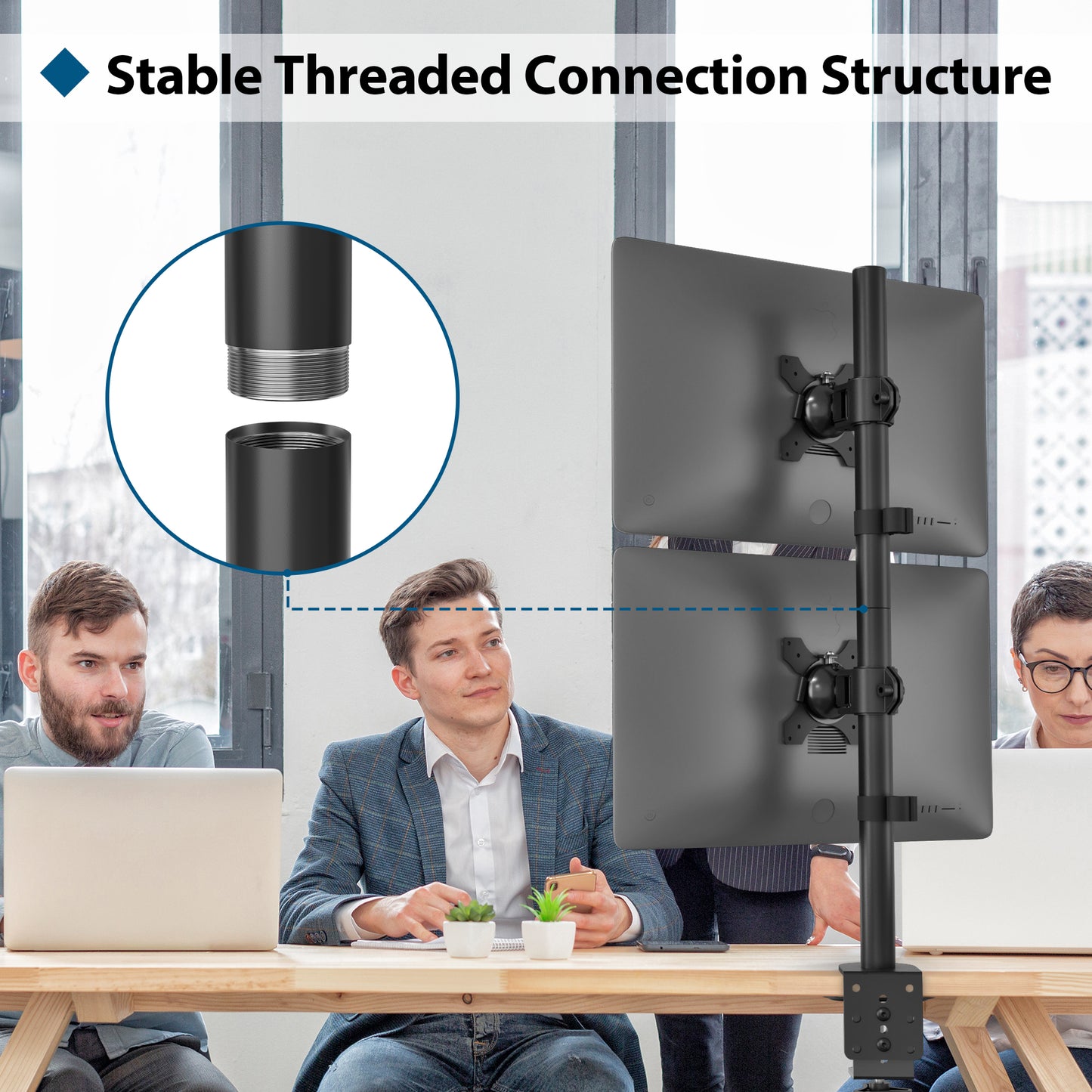 BONTEC Vertical Dual Monitor Desk Mount for 13-34 Inch Screens, Supports up to 10kg, with Full Motion Adjustability, Two Installation Options and Integrated Cable Management