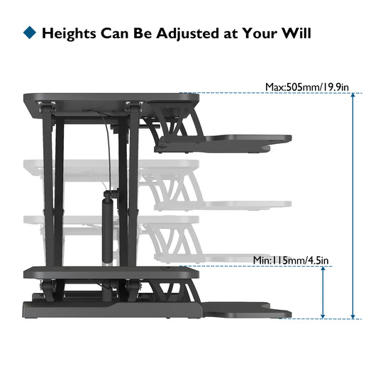 BONTEC Standing 32inch/800mm Desk Converter, Height Adjustable Dual Tiered Computer Workstation, Ergonomic Sit Standing Converter with Platform for PC Computer Screen, Keyboard, Laptop up to 15kg