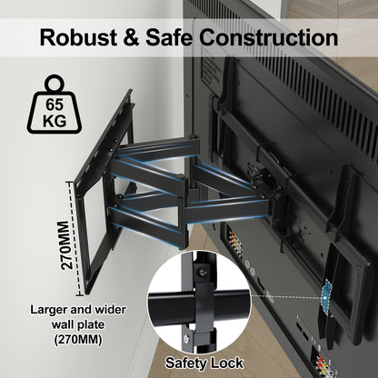 BONTEC Universal TV Wall Mount for 47-86 Inch Flat and Curved TVs up to 65kg, Swivel&Tilt Heavy Duty TV Bracket with Extendable Double Arm, Max VESA 600x400mm, Drilling Template Included