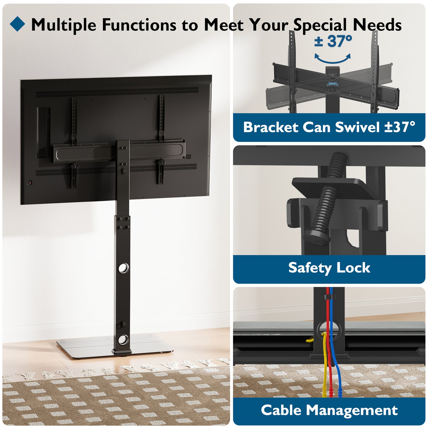 BONTEC TV Floor Stand for 30-70 inch LED LCD OLED Plasma Flat Curved TVs