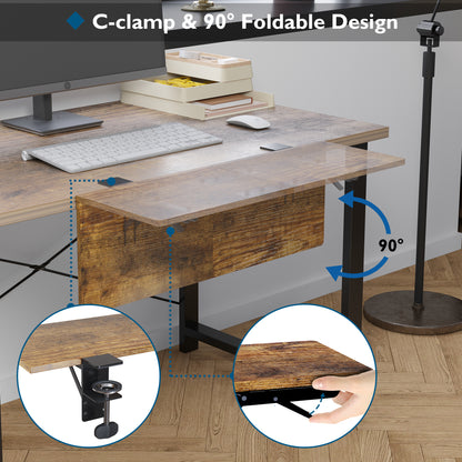 BONTEC Ergonomics Desk Extender Tray, 27.2x9.5 Inch Table Mount Arm Rest Shelf, 90° Foldable Keyboard Tray Platform, Clamp on Computer Arm Rest for Desk, Suitable for Office Desks