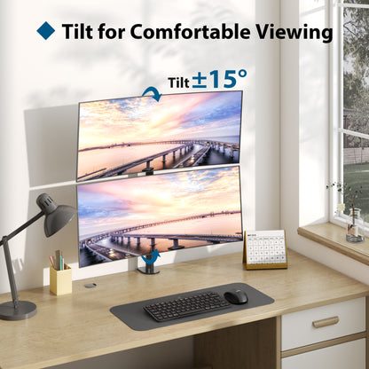 BONTEC Vertical Dual Monitor Desk Mount for 13-34 Inch Screens, Supports up to 10kg, with Full Motion Adjustability, Two Installation Options and Integrated Cable Management