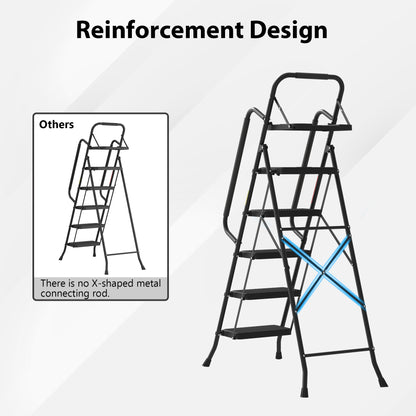 BONTEC 5 Step Ladder with Wide Anti-Slip Pedals, Folding Step Stool Capacity 181KG, Sponge Handrail, Strong and Solid Portable Ladder Suitable for Home, Kitchen, Pantry, Indoor/Outdoor Use