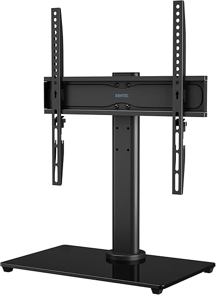 BONTEC Universal Swivel Table Top TV Stand for 26-55 LED OLED LCD Plasma Flat Curved Screens Height Adjustment Pedestal Glass Base Max. VESA 400x400mm up to 40KG