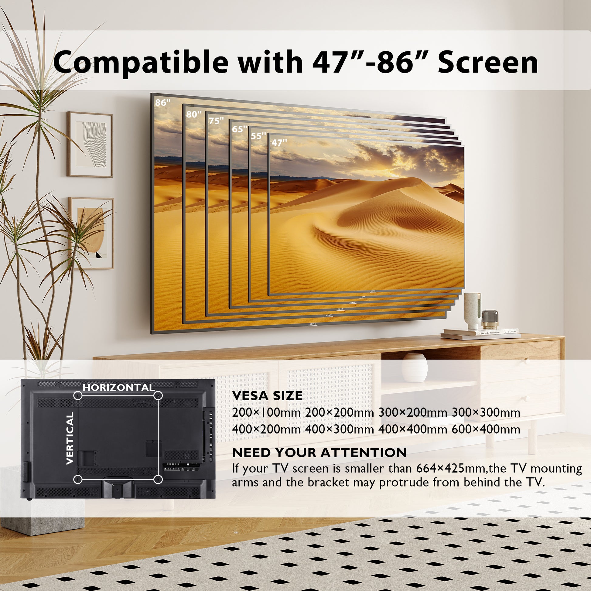 TV Muurbeugel, Kantelbare TV Beugel voor de 26-60 inch LED, LCD, OLED TV Muurbeugel, Kantelbare TV Beugel voor de 26-60 inch LED, LCD, OLED