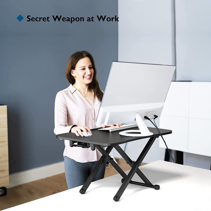 BONTEC Standing Desk Converter 65x47cm, Height Adjustable Sit Stand desk Converter Workstation with Multi-function Slot, Ergonomic Gas Spring Desk Workstation Riser for Dual Monitor up to 10kg