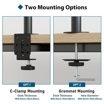 BONTEC Vertical Dual Monitor Desk Mount for 13-34 Inch Screens, Supports up to 10kg, with Full Motion Adjustability, Two Installation Options and Integrated Cable Management