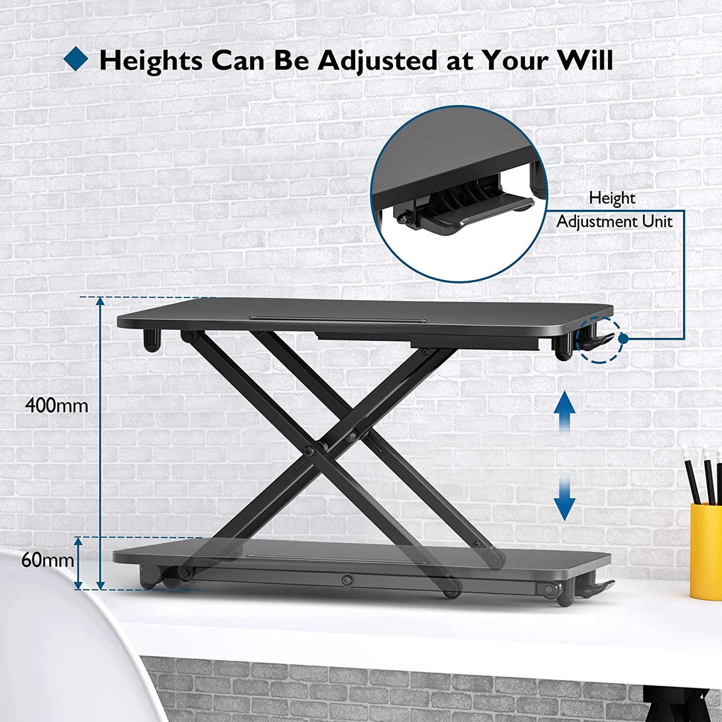 BONTEC Standing Desk Converter 65x47cm, Height Adjustable Sit Stand desk Converter Workstation with Multi-function Slot, Ergonomic Gas Spring Desk Workstation Riser for Dual Monitor up to 10kg