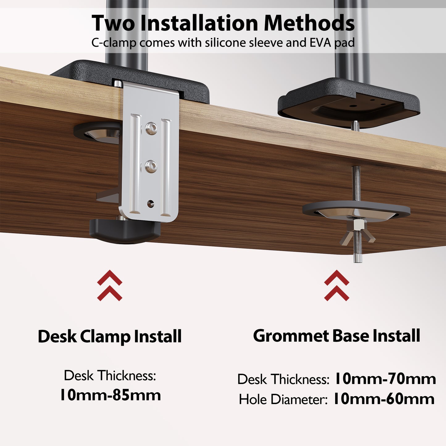 BONTEC Dual Monitor Desk Mount for 32-inch screens, Ergonomic Gas Spring Arm Stand with Cable Management, Tilt, Swivel, Rotation, VESA 75/100 mm