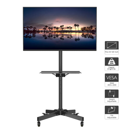 Mobile TV Stand on Wheels for 23-60 inch Plasma/LCD/LED TVs, Portable TV Stand with Tray, Height adjustable Home Display Rolling TV Cart Trolly, Max. VESA 400x400mm