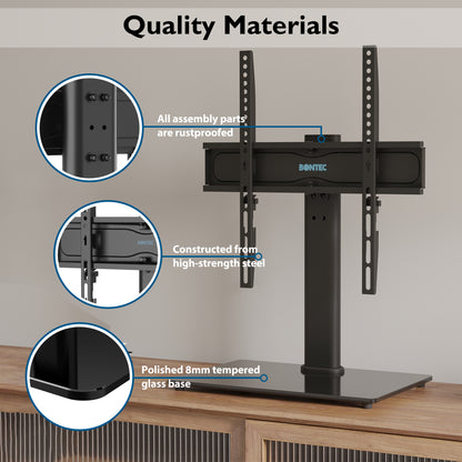 BONTEC Swivel Table Top TV Stand with Bracket for 26-55 inch LED OLED LCD Plasma Flat Curved Screens Height Adjustable TV stand with Tempered Glass Base Max. VESA 400x400mm up to 45KG
