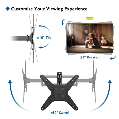 BONTEC TV Wall Bracket Mount for 26-60 inch LED LCD Flat Curved TVs, Tilt Swivel & Rotation TV Wall mount up to 45kgs, Max VESA 400x400mm