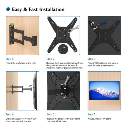 BONTEC TV Wall Bracket Mount for 26-60 inch LED LCD Flat Curved TVs, Tilt Swivel & Rotation TV Wall mount up to 45kgs, Max VESA 400x400mm