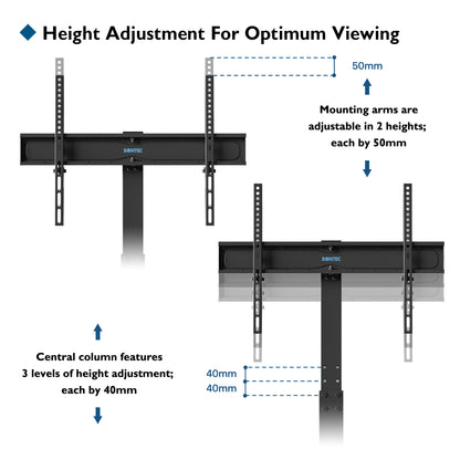 BONTEC Universal Floor TV Stand for 30-70 inch LED OLED LCD Plasma Flat Curved Screens, Height Adjustable Tall TV Stand with 3-Tier Tempered Glass Shelves up to 40KG, Max VESA 600x400mm