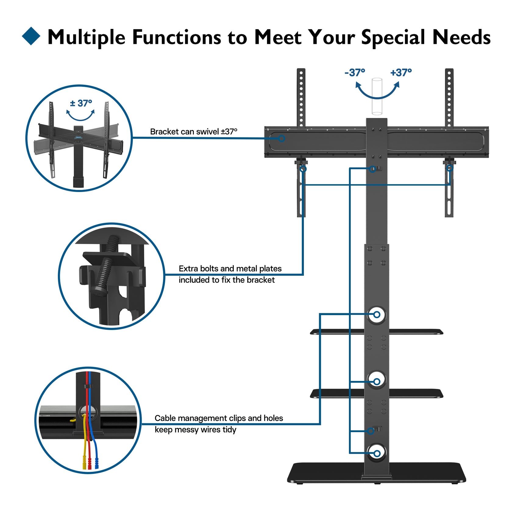 BONTEC Universal Floor TV Stand for 30-70 inch LED OLED LCD Plasma Fla