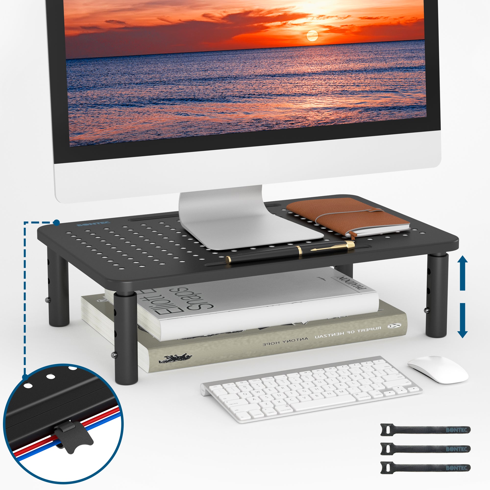 BONTEC PC Monitor Riser Adjustable Height Adjustable Metal Screen Rise