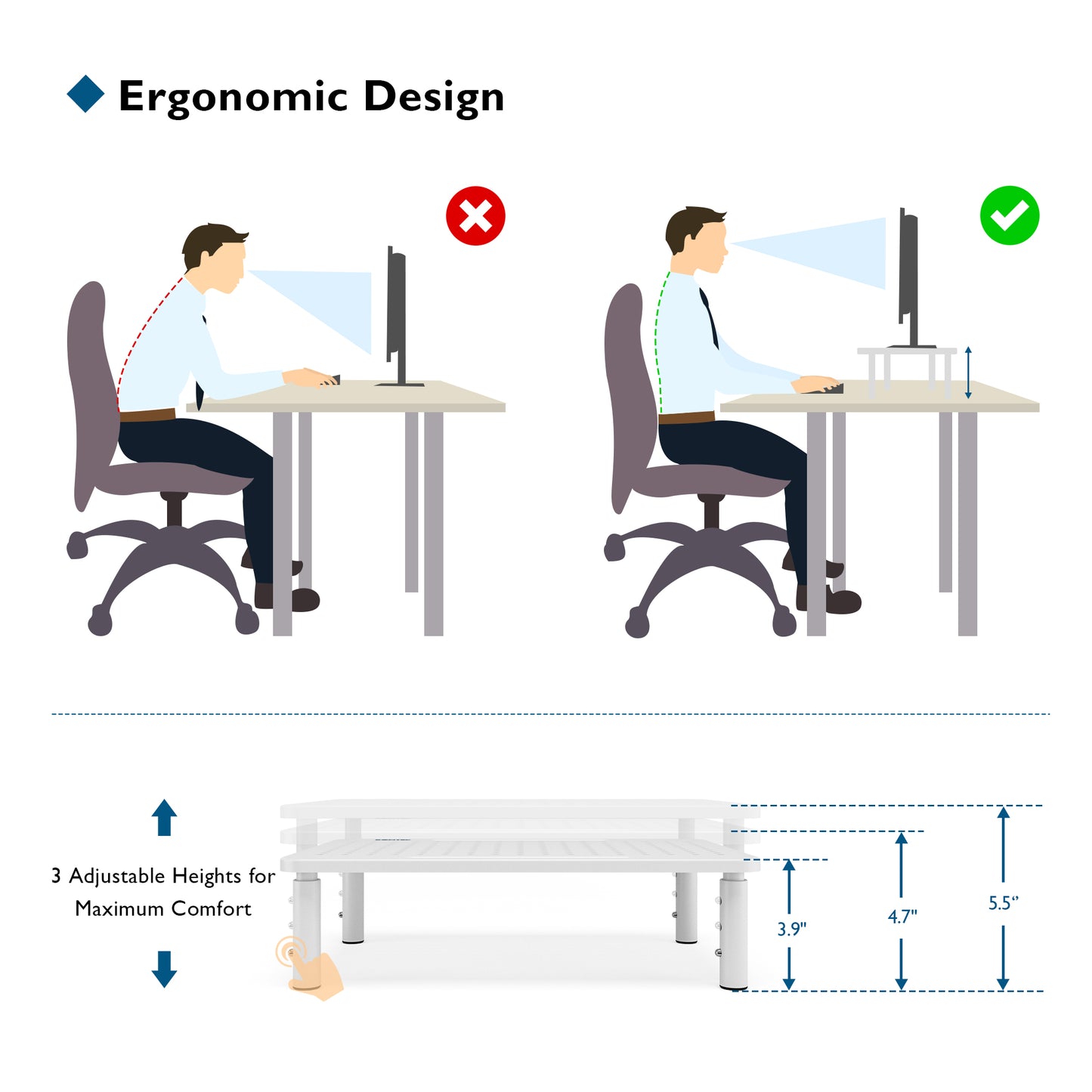 BONTEC PC Monitor Riser Adjustable Height Adjustable Metal Screen Riser