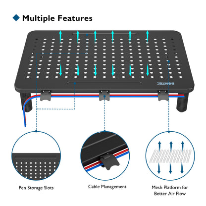 BONTEC Monitor Stand Riser, Computer Monitor Riser Stand with Mesh Platform for Laptop, Computer, iMac, PC up to 25KG with Pen Holder, Cable Management Slot